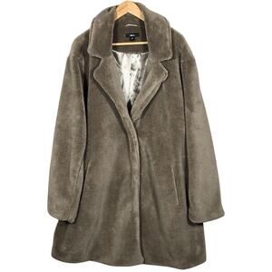 Ellos Teddy Coat Bark Tan Faux Fur Plush Longline Jacket Winter 2X 26